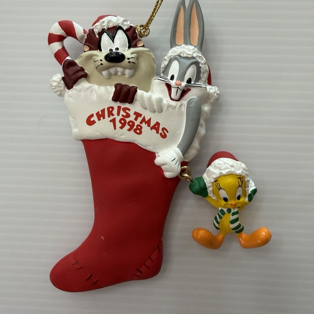Vintage Looney Tunes Christmas Ornament Stocking Taz‎ Bugs Bunny Tweety